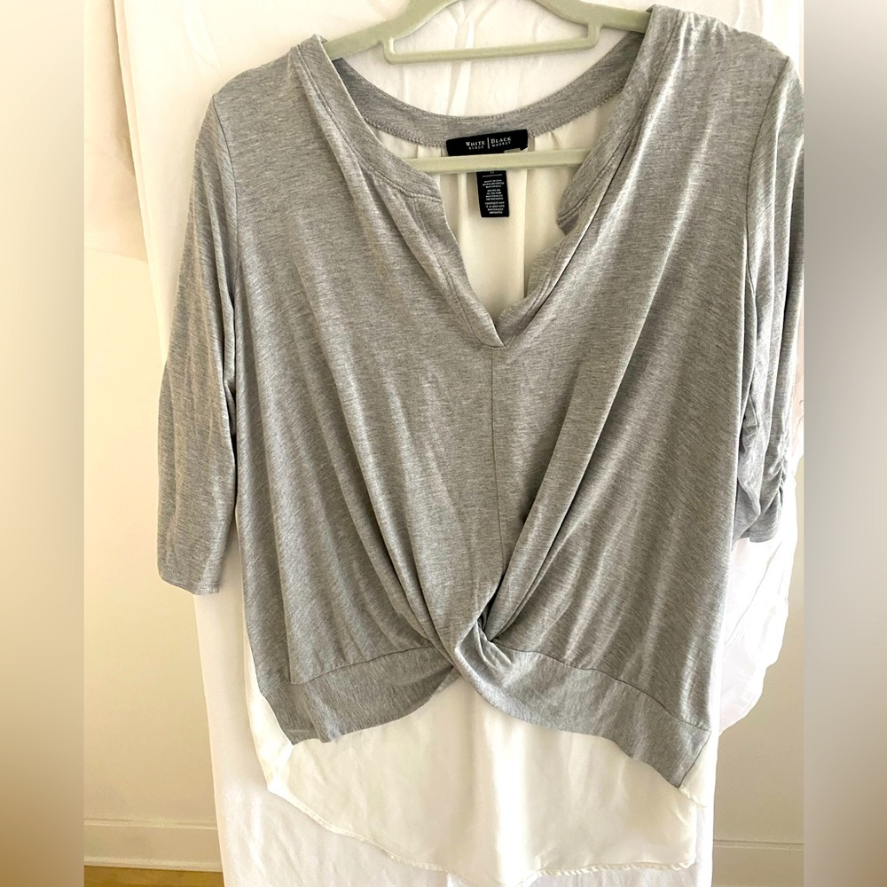White house Black market white and grey top. Size M. shear back cotton front.